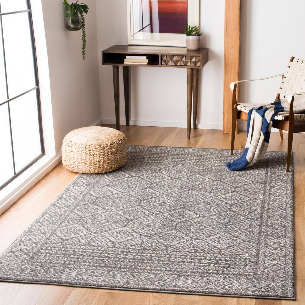 Tulum Dark Gray/Ivory 9 ft. x 12 ft. Border Area Rug - Hercitys