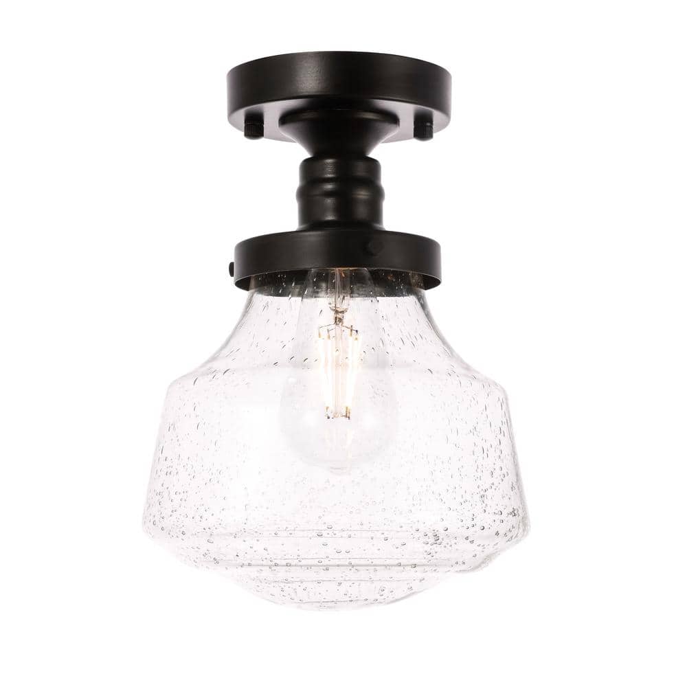 Timless Home 8 in. 1-Light Industrial Black and Clear Seeded Glass Flush Mount with No Bulbs Included - Hercitys