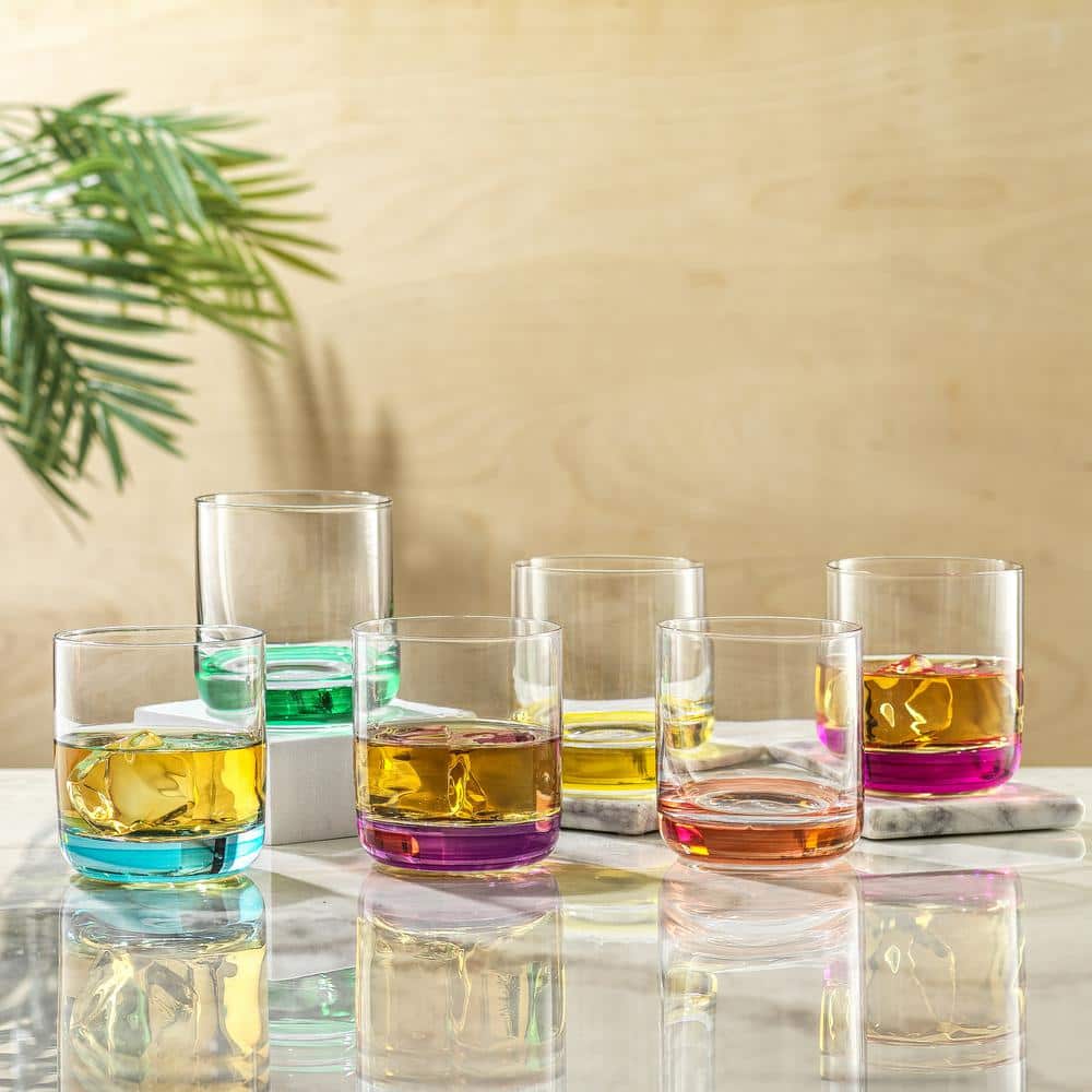 Hue 10 oz. Multi Colored Double Old Fashion Drinking Glass (Set of 6) - Hercitys