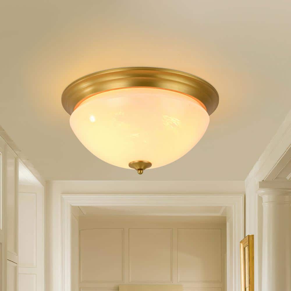 Seta 16.7 in. Dia 3-Light Mushroom-Shaped Flush Mount Ceiling Light in Matte Copper with Cloud Glass Shade (1-Pack) - Hercitys