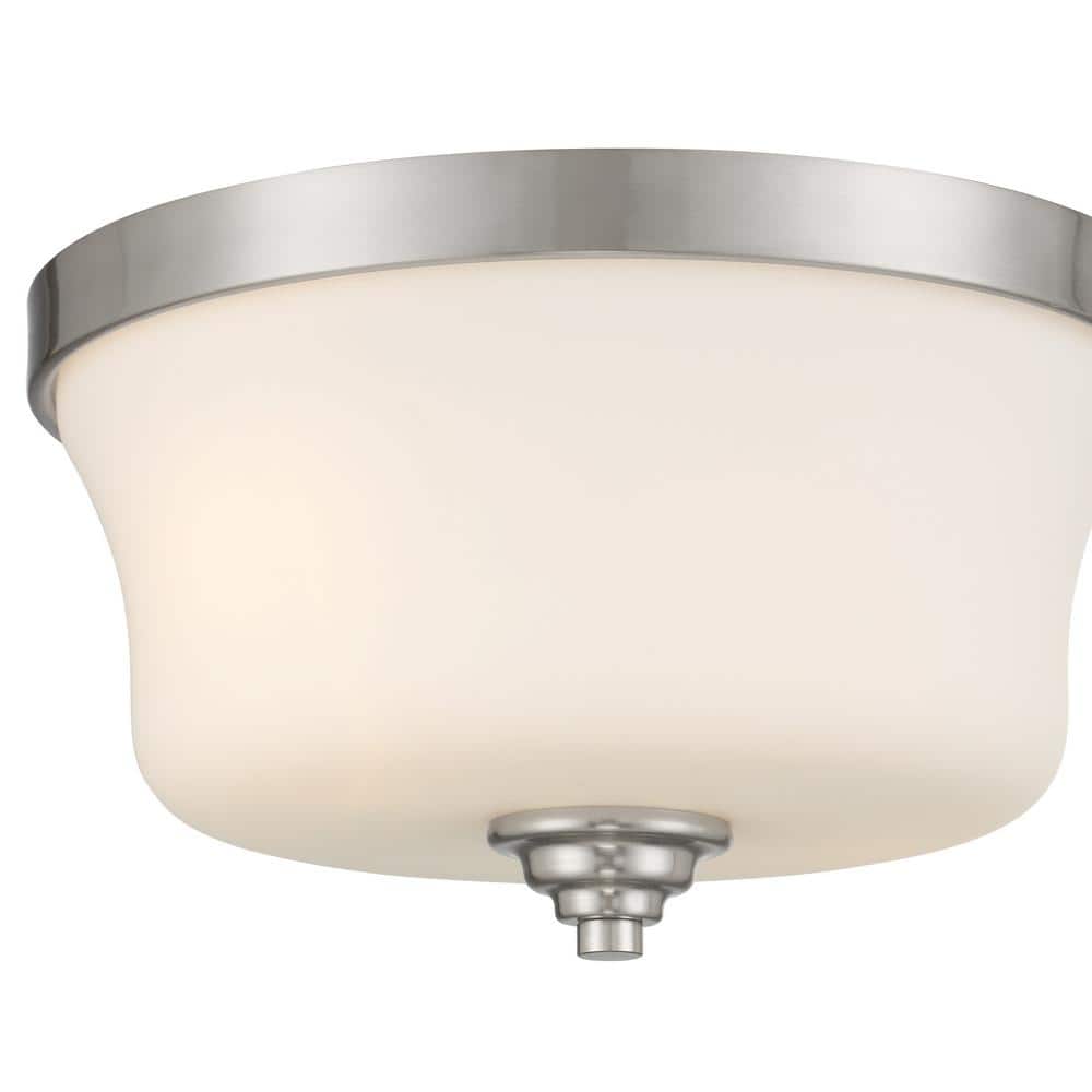 Shyloh 13.75 in. 2-Lights Brushed Nickel Flush Mount with Etched Opal Glass Shades - Hercitys