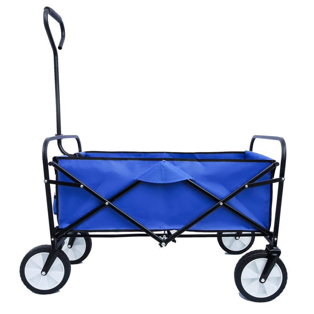 6 cu. ft. Blue Steel Outdoor Folding Wagon Garden Cart Shopping Beach Cart - Hercitys