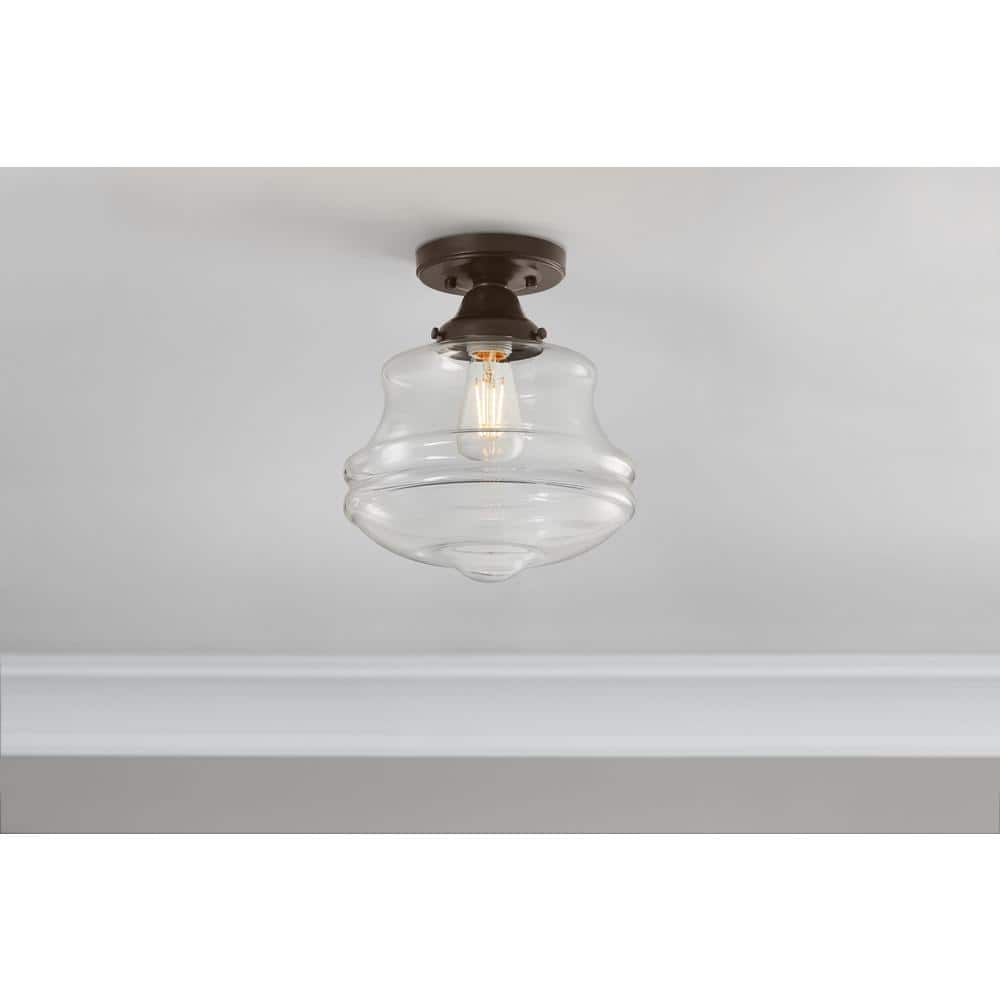 Schoolhouse 10 in. 1-Light Aged Bronze Semi Flush Mount - Hercitys