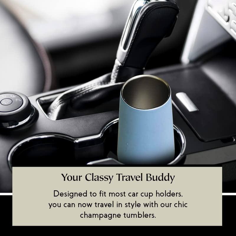 Double Walled 8 oz. Insulated Gray Marble Stainless Steel Flute Champagne Tumbler with Spill Proof - Hercitys