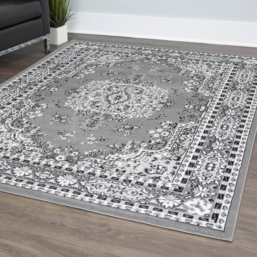 Premium Grey/Ivory 9 ft. x 12 ft. Medallion Area Rug - Hercitys