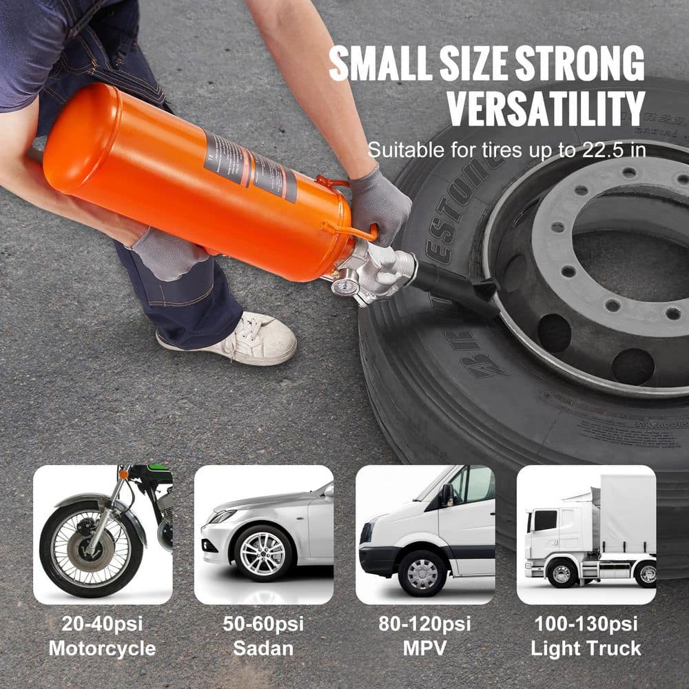 Tire Bead Seater, 2.1 Gal. /8 L Air Tire Bead Blaster, 120 PSI Handheld & Portable Inflation Device for Trucks, Tractors - Hercitys