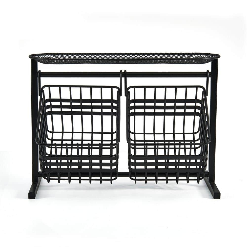 Gourmet Basics Wrapped Band Black Metal 2-Tier Horizontal Basket - Hercitys