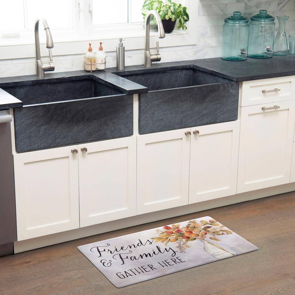 Cozy Living Friends and Family Gather Eucalyptus Floral Grey 17.5 in. x 55 in. Anti Fatigue Kitchen Mat - Hercitys