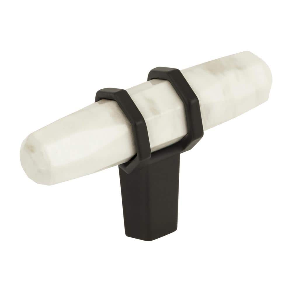 Carrione 2-1/2 in. (64mm) Modern Marble White/Black Bronze Bar Cabinet Knob - Hercitys