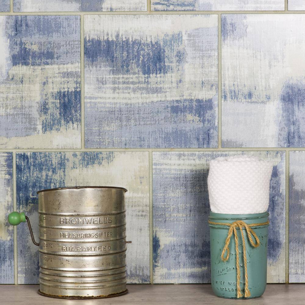 Modern Farmhouse Blue Wood Square 8 in. x 8 in. Glass Decorative Backsplash Wall Tile (4.44 sq. ft./Case) - Hercitys