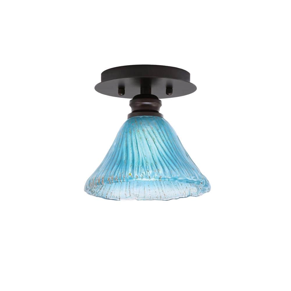 Albany 1-Light 7 in. Espresso Semi-Flush with Teal Crystal Glass Shade - Hercitys