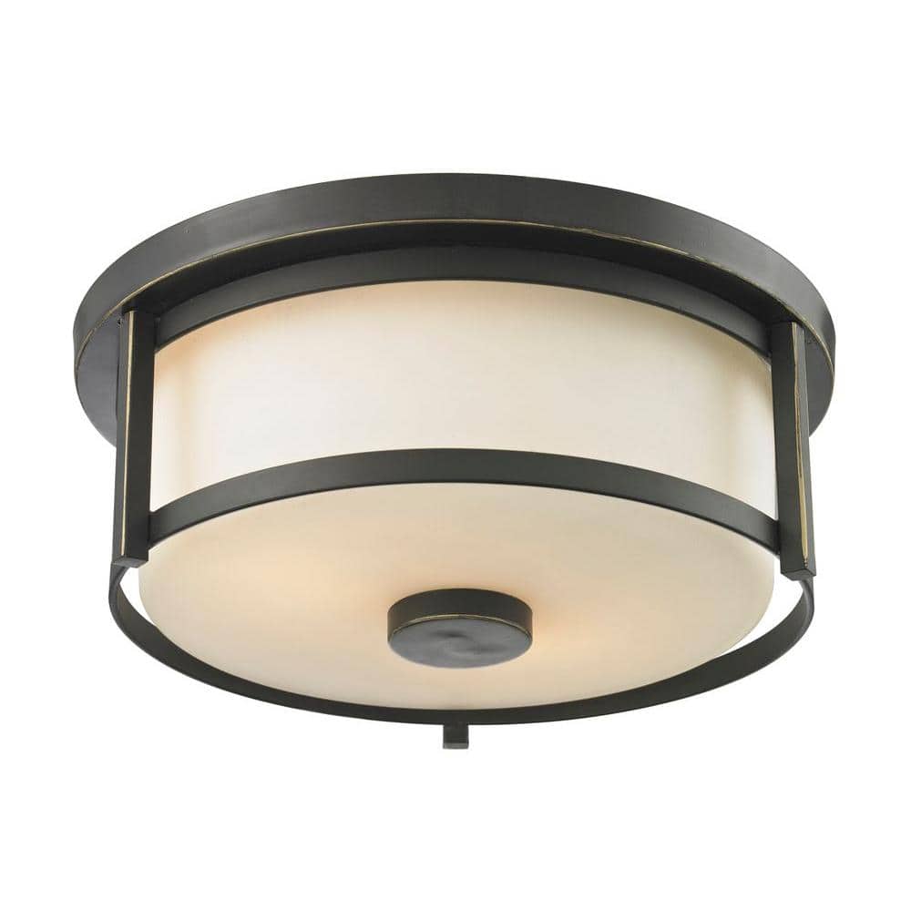 Lacy 2-Light Old Bronze Steel Modern Rustic Flush Mount with Matte Opal Glass Shades - Hercitys