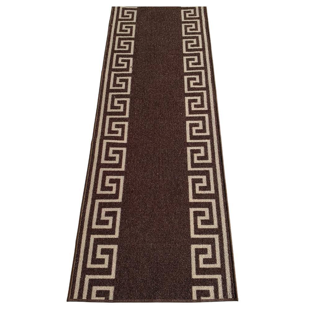 Greek Key Brown 31 in. W x 14 ft. L Runner Rug/Stair Runner 36.4 sq. ft. - Hercitys