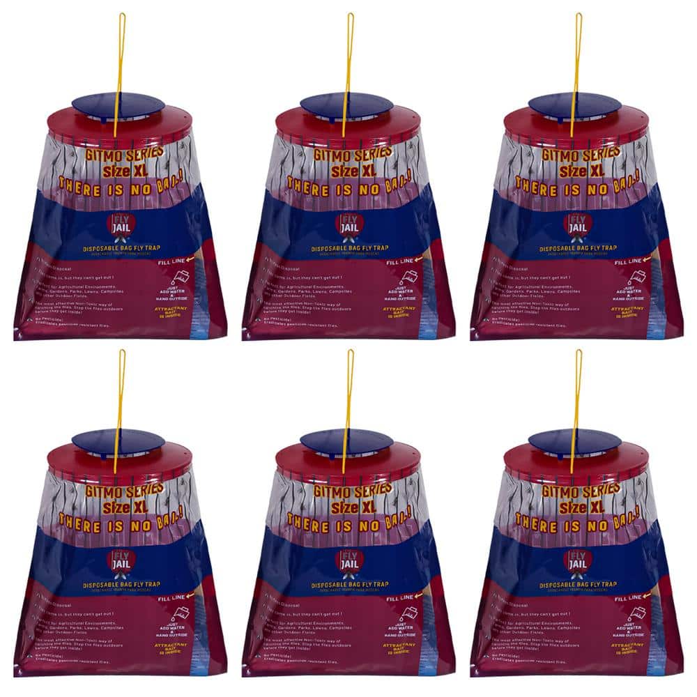 6 Gitmo Series X Large Bag Outdoor Disposable Fly Trap, Pre-Baited with Flies Inn Attractant, Effective Fly Catcher - Hercitys