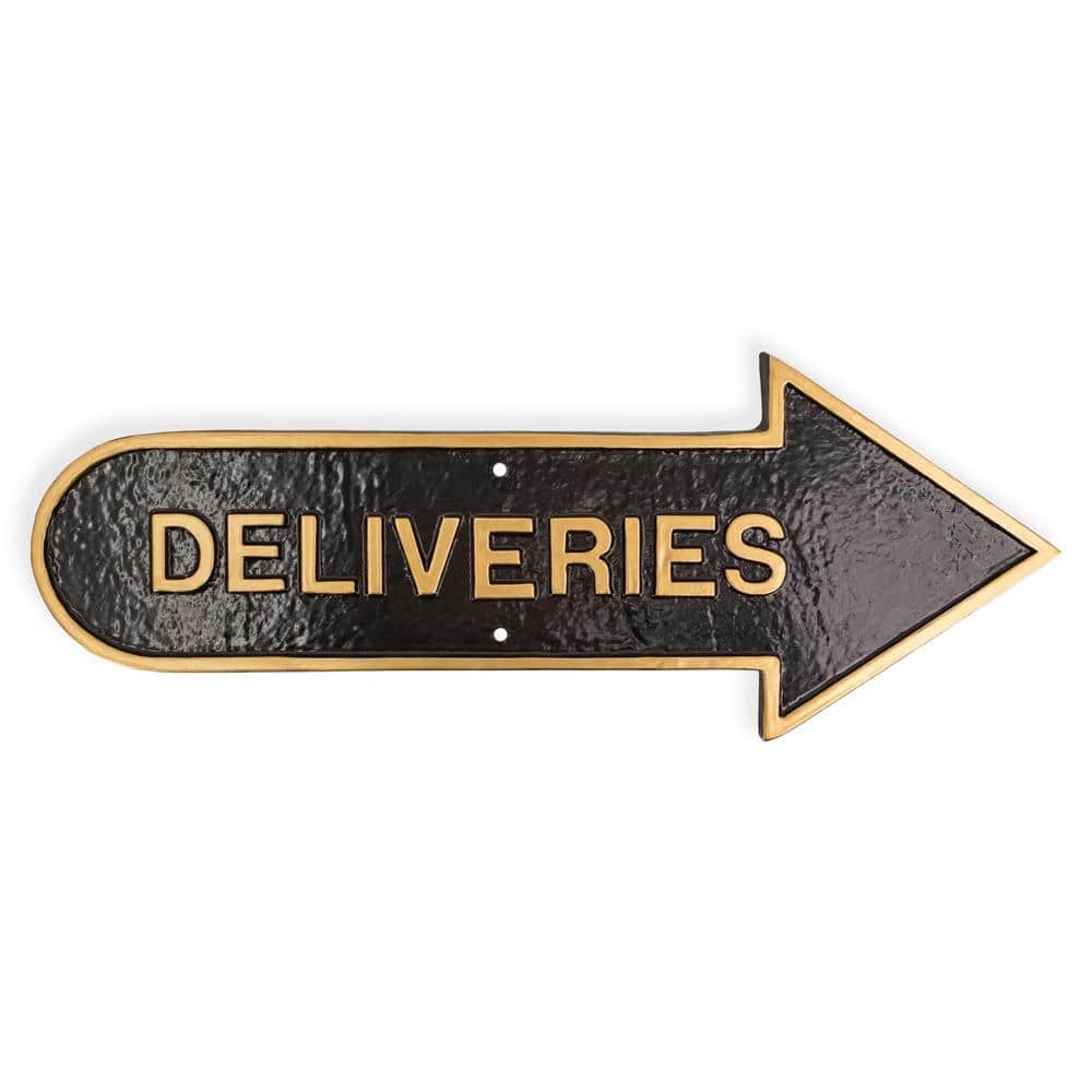 6 in. x 15.5 in. Right Arrow Deliveries Statement Plaque Sign-Black/Gold - Hercitys