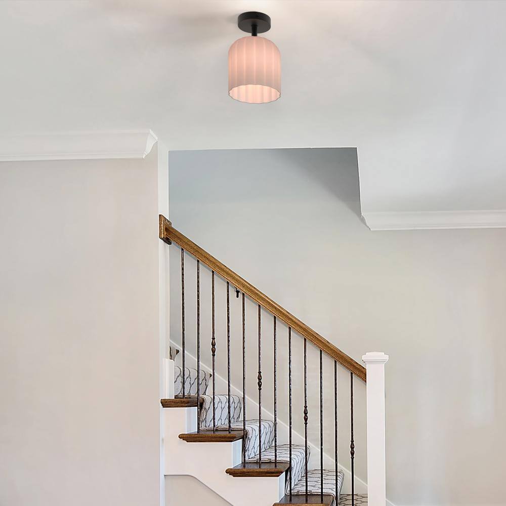 Parkmont 8 in. Plug and Play 1-Light Matte Black Semi Flush Mount with SkyPlug - Hercitys