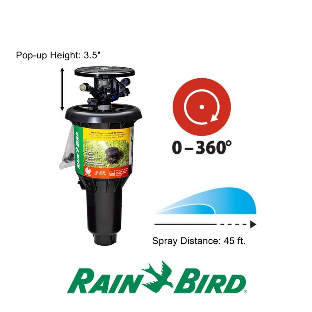 AG-5 Maxi-Paw 3.5 in. Pop-Up Canned Impact Sprinkler, 0-360 Degree Pattern, Adjustable 24-45 ft. - Hercitys