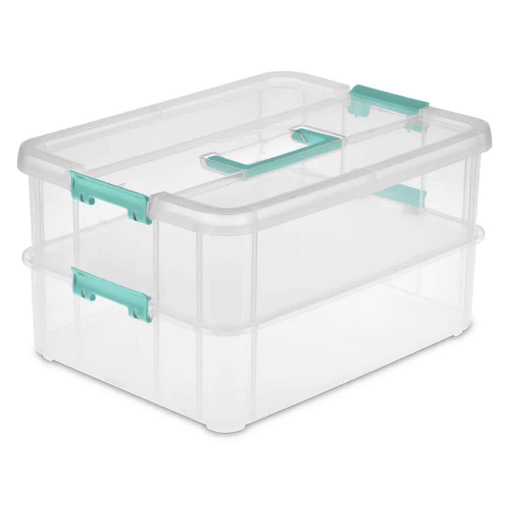Convenient Home 0.2 Gal. 2-Tier Layer Stack Carry Storage Box in Clear (16-Pack) - Hercitys