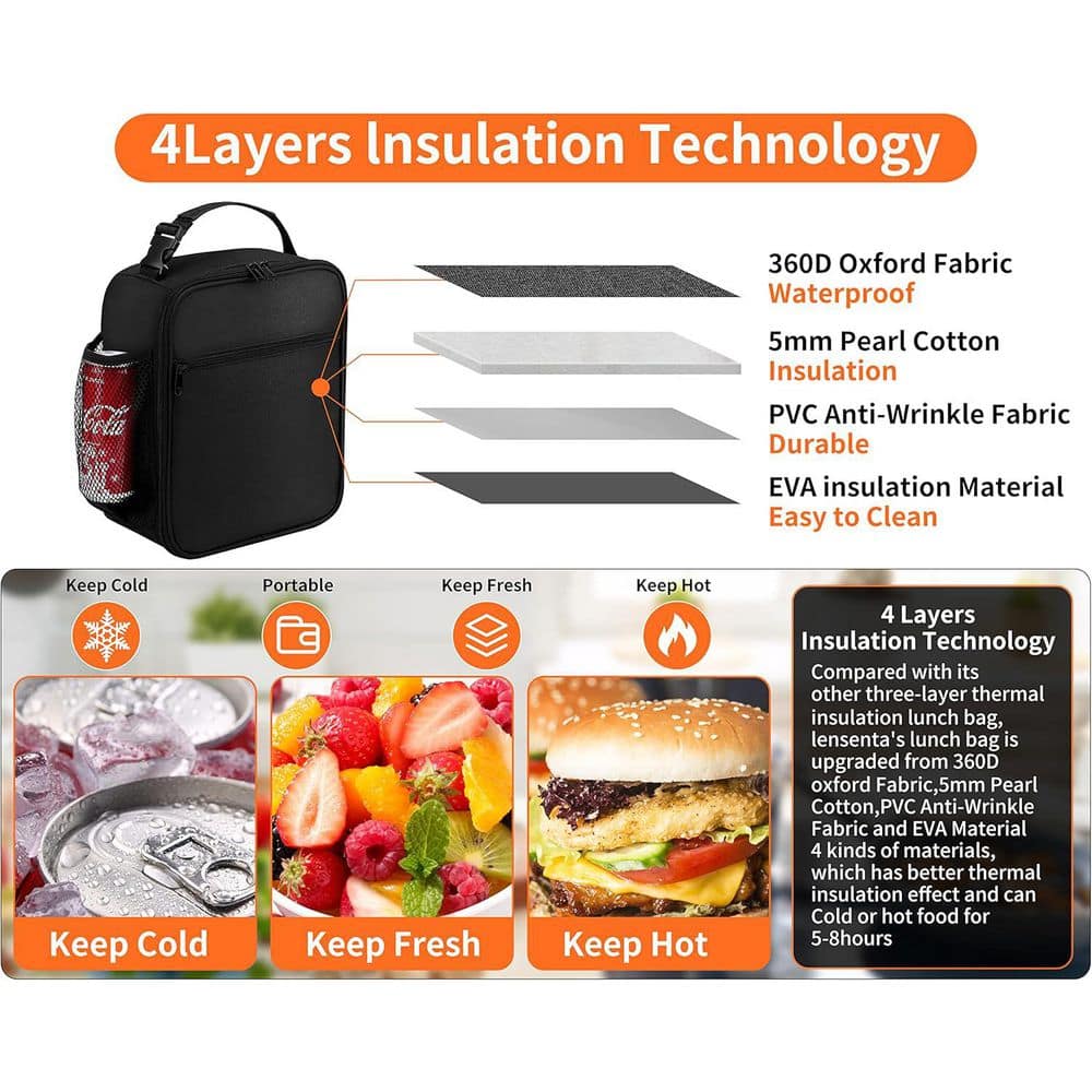 8 qt. Reusable Insulated Lunch Box Cooler for Men and Women, Lightweight and Portable, Waterproof and Durable, Black - Hercitys