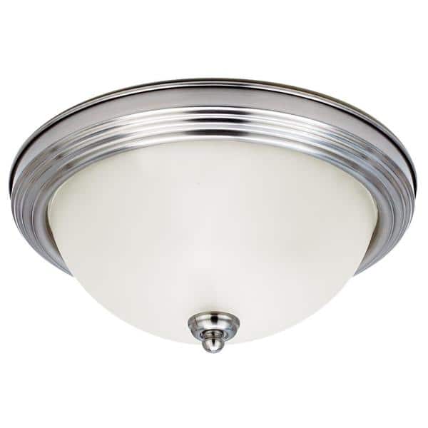 Geary 14.5 in. 3-Light Brushed Nickel Ceiling Flush Mount with Satin Etched Glass - Hercitys