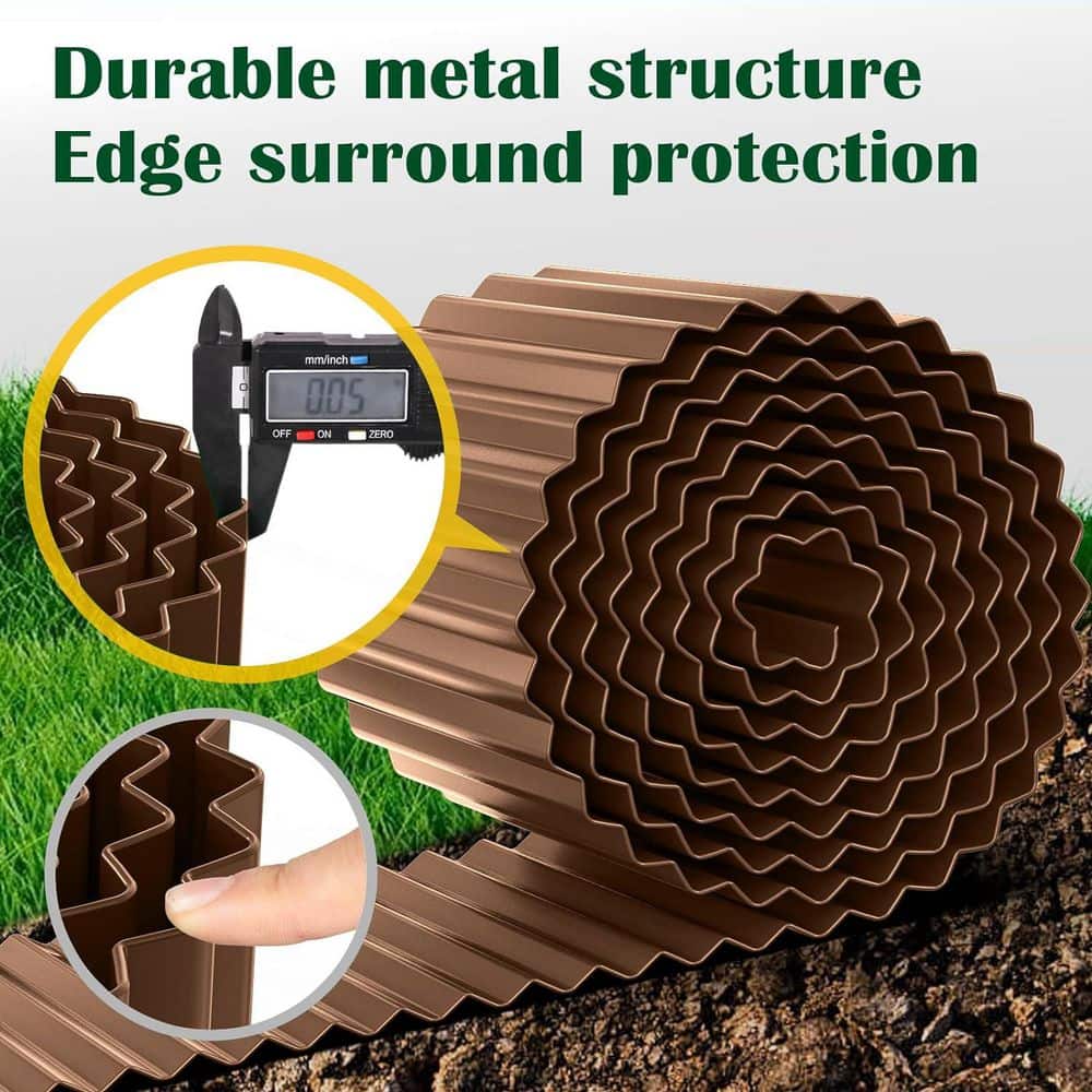 Corrugated Metal Garden Edging 6 in. x 40 ft. Landscape Border for Lawn, Flower Bed, Garden Fence, Paver Edging (Coffee) - Hercitys