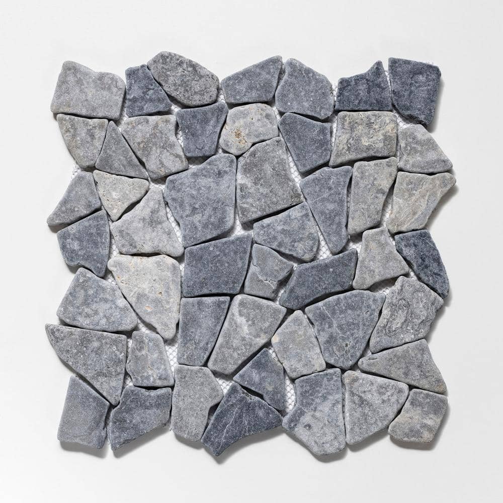 Fit Tile Grey 11 in. x 11 in. x 9.5 mm Indonesian Marble Mesh-Mounted Mosaic Tile (9.28 sq. ft. / case) - Hercitys