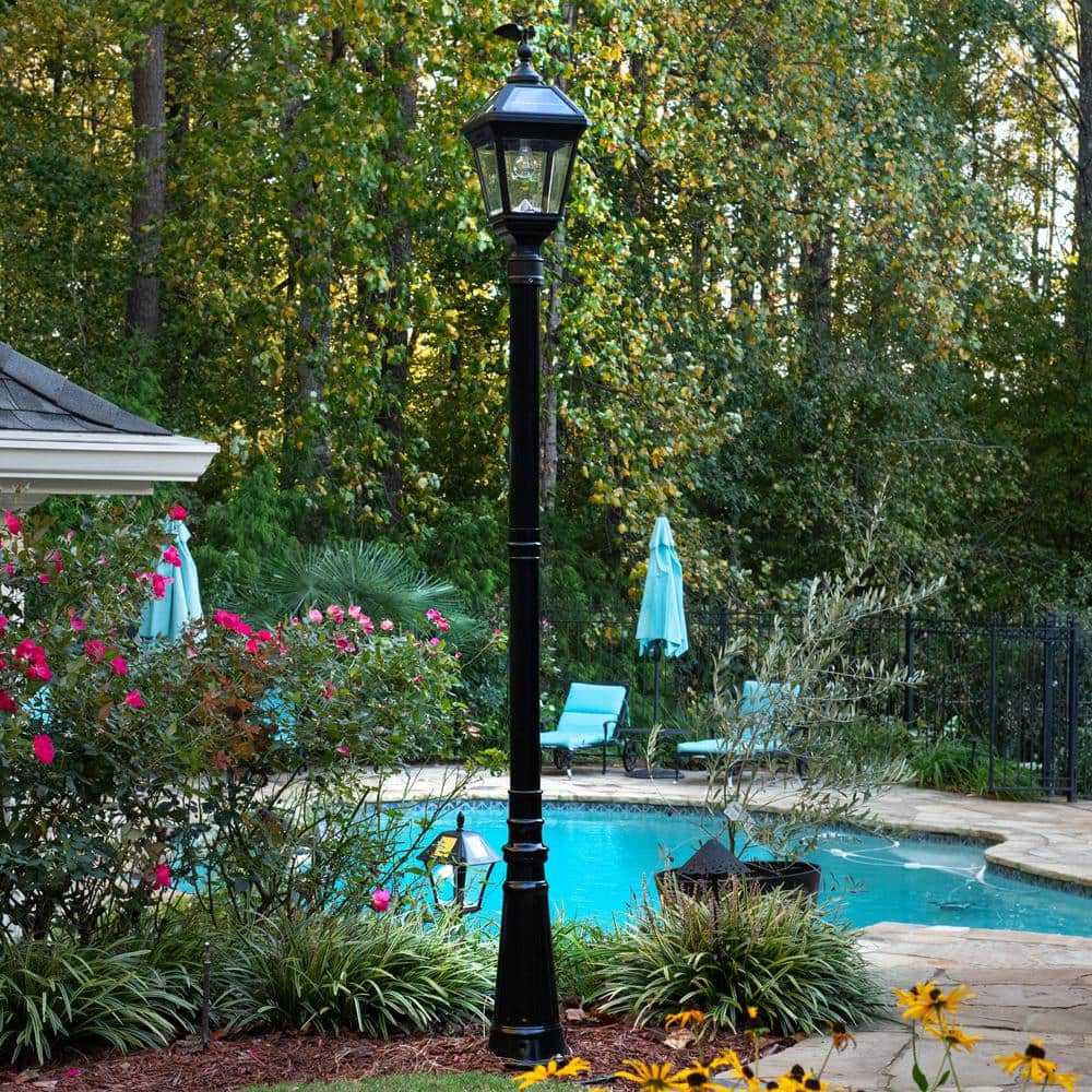 Imperial II Bulb 1-Light Black Outdoor Waterproof Solar Warm White LED Post Light with 3 in. Fitter for Landscape - Hercitys