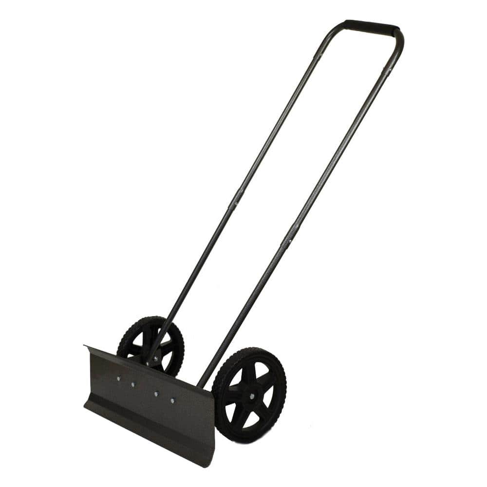 Snow Plow Rolling Push Shovel, 24 in. Length Cushion Handle, Steel Blade - Hercitys