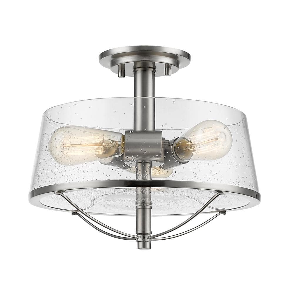 Mariner 13.37 in. 3-Light Brushed Nickel Semi Flush Mount Light with Clear Seedy Glass Shade with No Bulbs Included - Hercitys