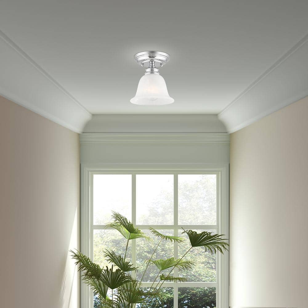 Woodside 6.25 in. 1-Light Polished Chrome Industrial Semi Flush Mount with Alabaster Glass and No Bulbs Included - Hercitys