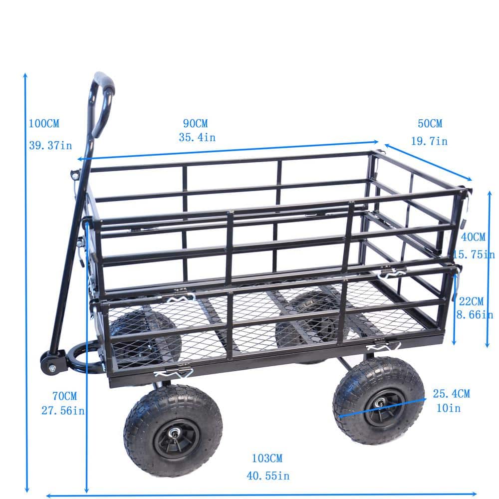 9 cu. ft. Black Metal Outdoor Wagon Cart Garden Cart Trucks to Transport Firewood - Hercitys