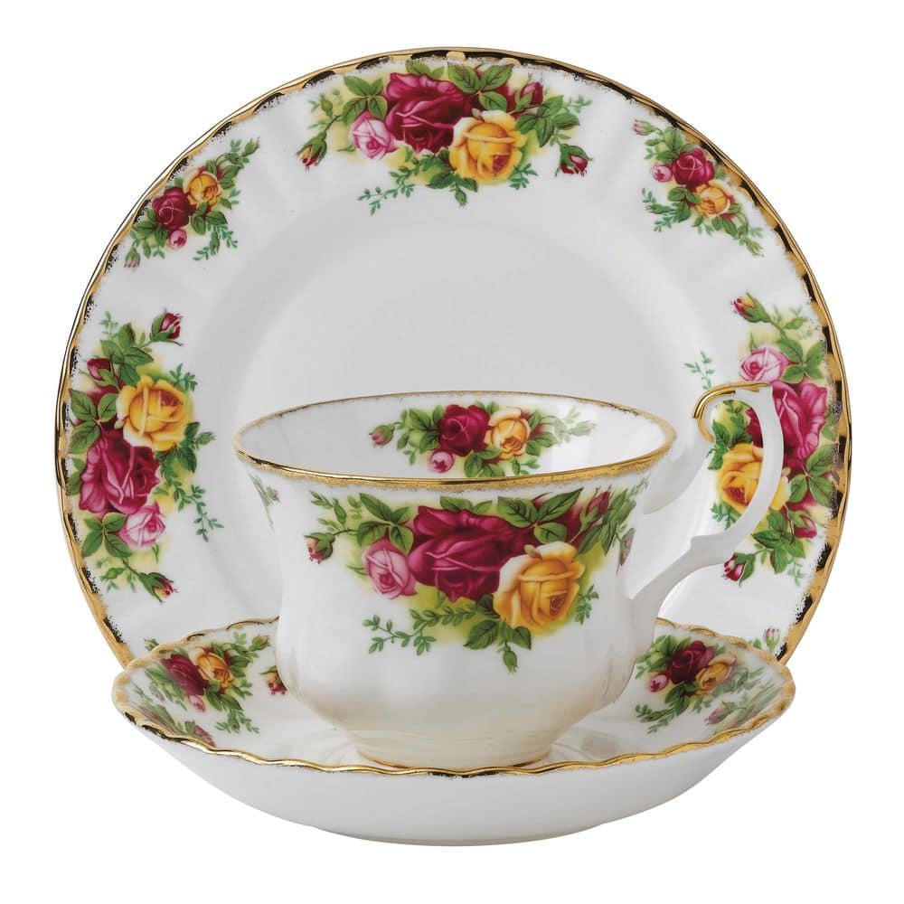 Old Country Roses Set – Teacup, Saucer and Plate 8 in. (Set of 3) - Hercitys