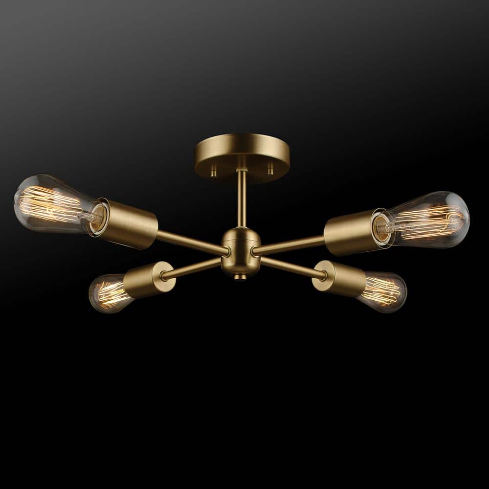 Vane 17 in. 4-Light Matte Brass Semi-Flush Mount - Hercitys