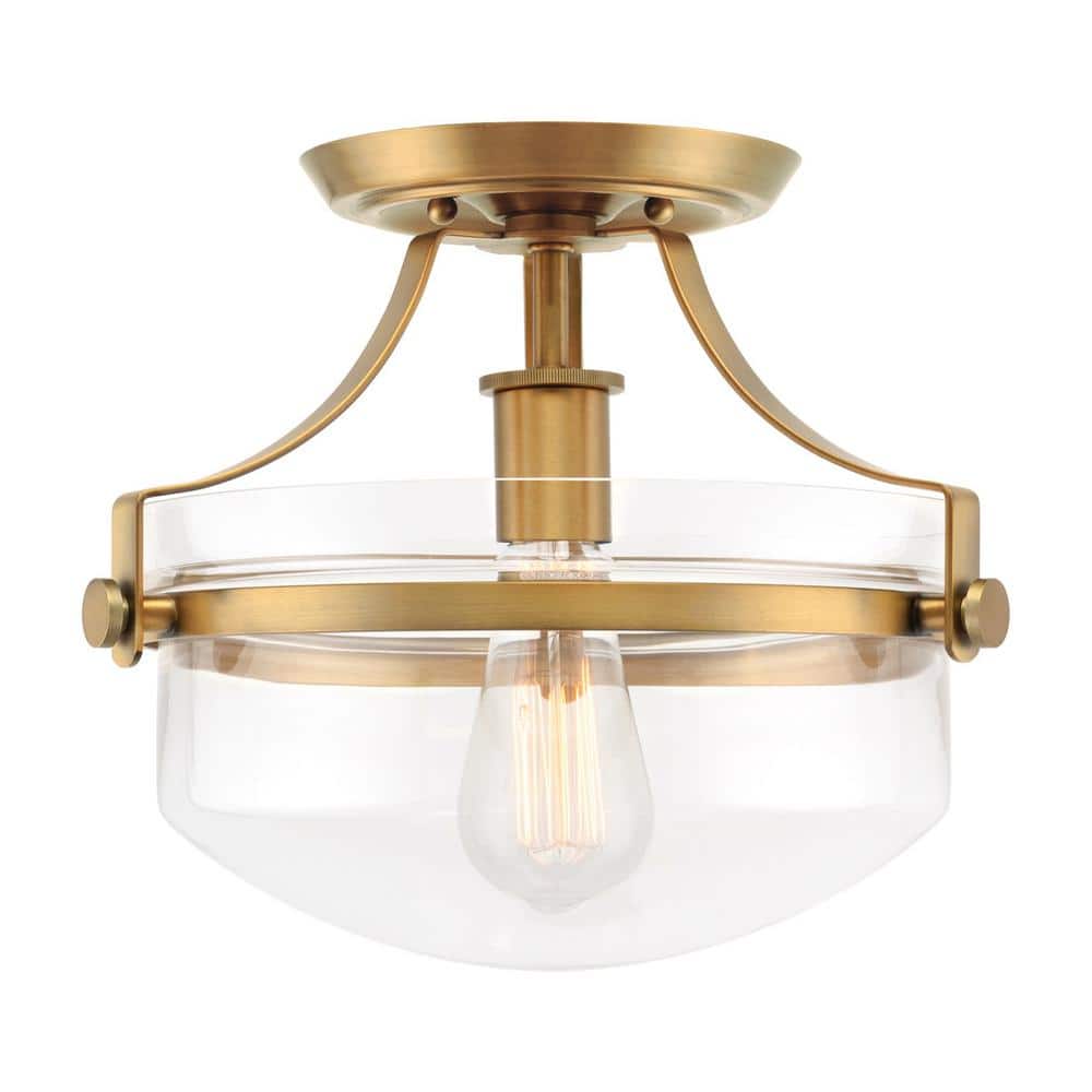 Zurich 12.25 in 60-Watt 1-Light Warm Brass Modern Semi-Flush with Clear Shade, No Bulb Included - Hercitys