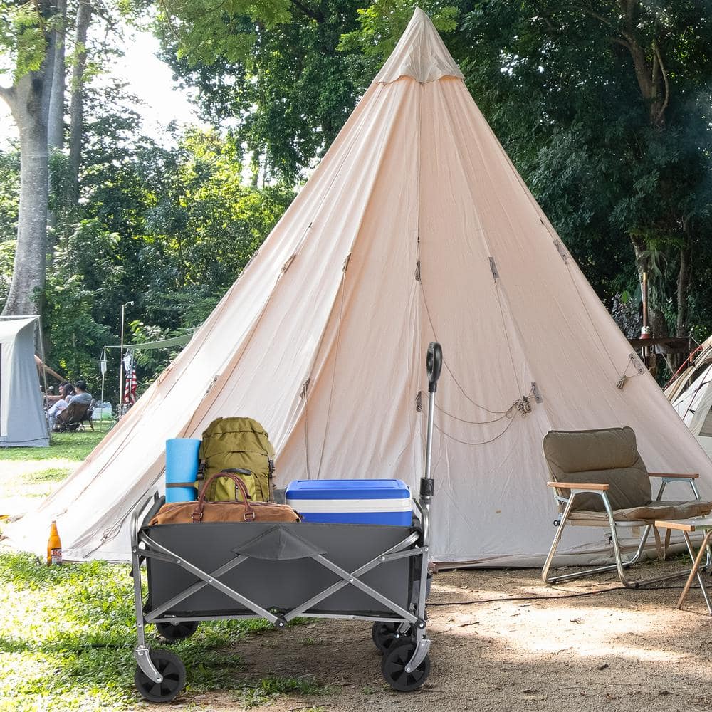 Metal 4-Wheeled Outdoor Garden Cart Collapsible Folding Wagon in Gray - Hercitys