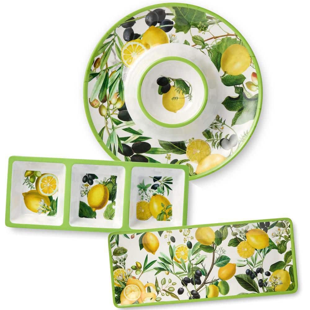 Limone 14.5 in. Multi-Colored Melamine 3-Piece Platter Set - Hercitys