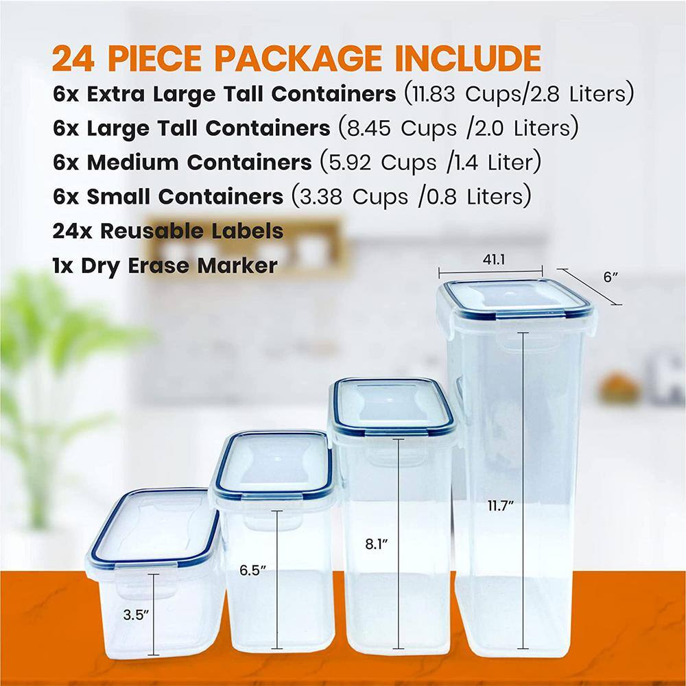 Set of 24 Airtight Food Storage Plastic Containers - Hercitys