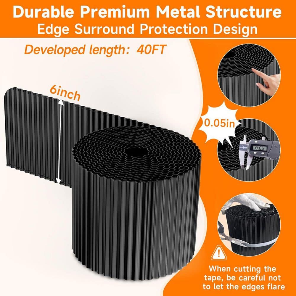 6 in. x 40 ft. Galvanized Steel Corrugated Garden Edging, Black - Hercitys