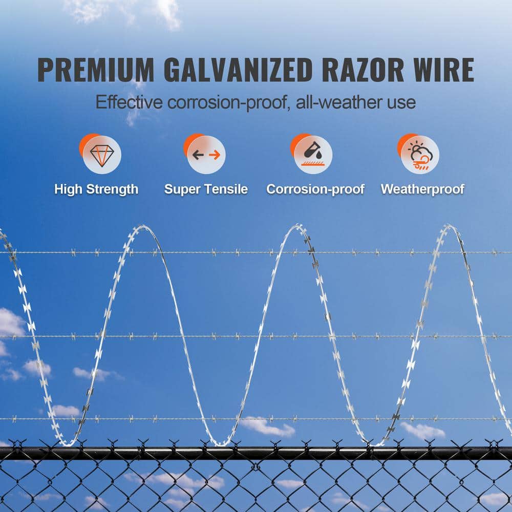 Razor Wire, 98 ft. Galvanized Razor Barbed Wire, 2-Rolls Razor Fencing for Garden, Razor Ribbon Wire for Security - Hercitys