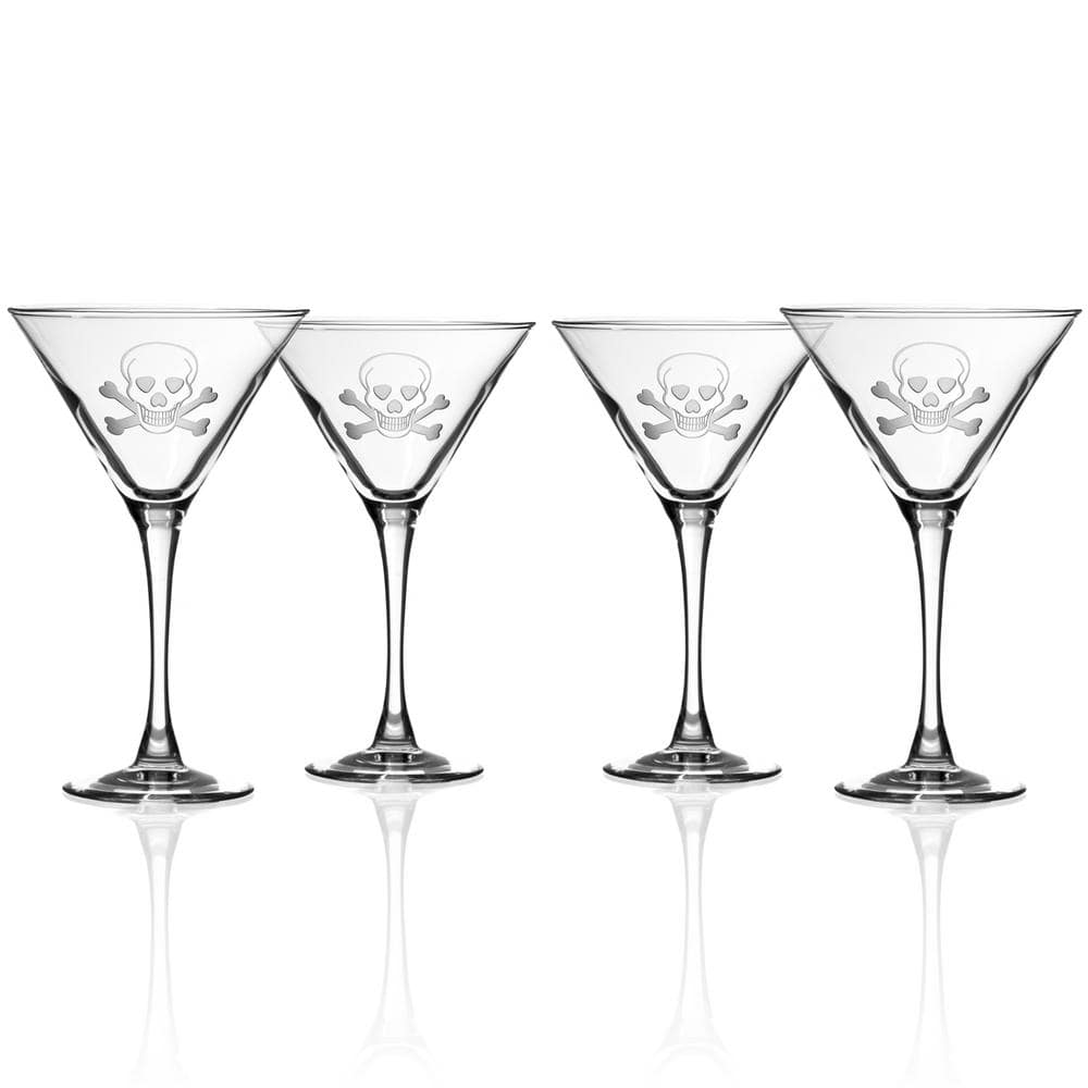 Skull and Crossbones 10 oz. Martini Cocktail Glasses – Set of 4 - Hercitys