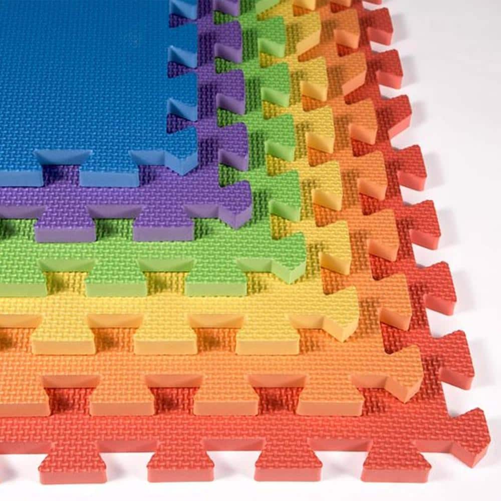 Rainbow Play Mats 24 in. W x 24 in. L x 1/2 in. T Soft EVA Foam Rubber (24 Tiles/96 sq. ft.) - Hercitys