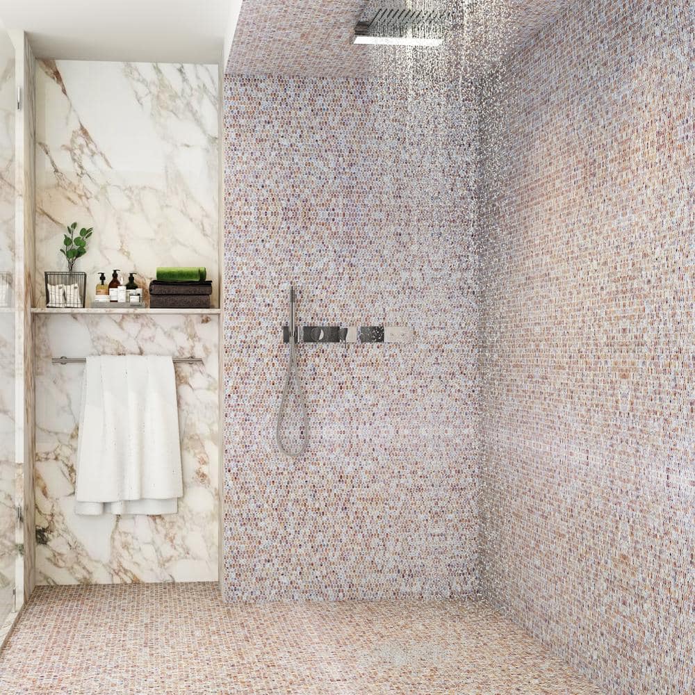 Glimmer Iridescent Lilac 11.61 in. x 11.73 in. Polished Glass Wall Mosaic Tile (0.94 sq. ft./Each) - Hercitys