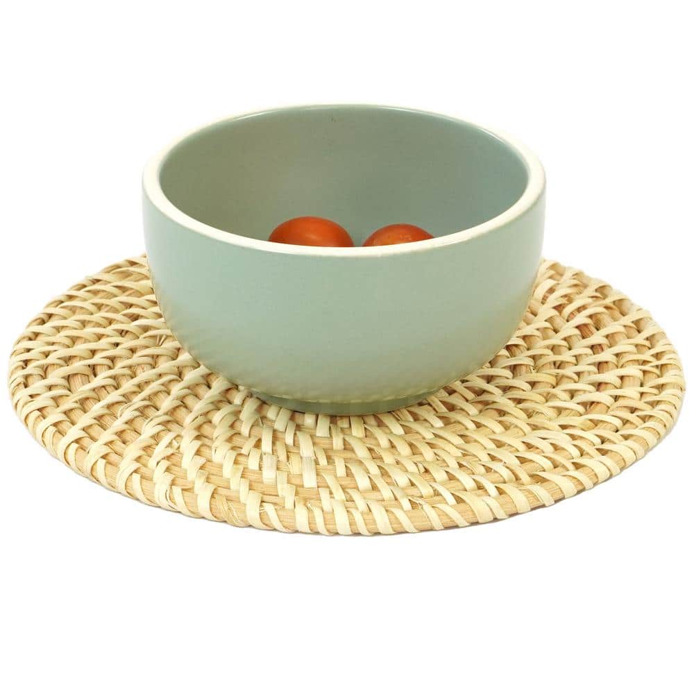 Set of 4 Decorative Round 7.25 Natural Woven Handmade Rattan Placemats - Hercitys