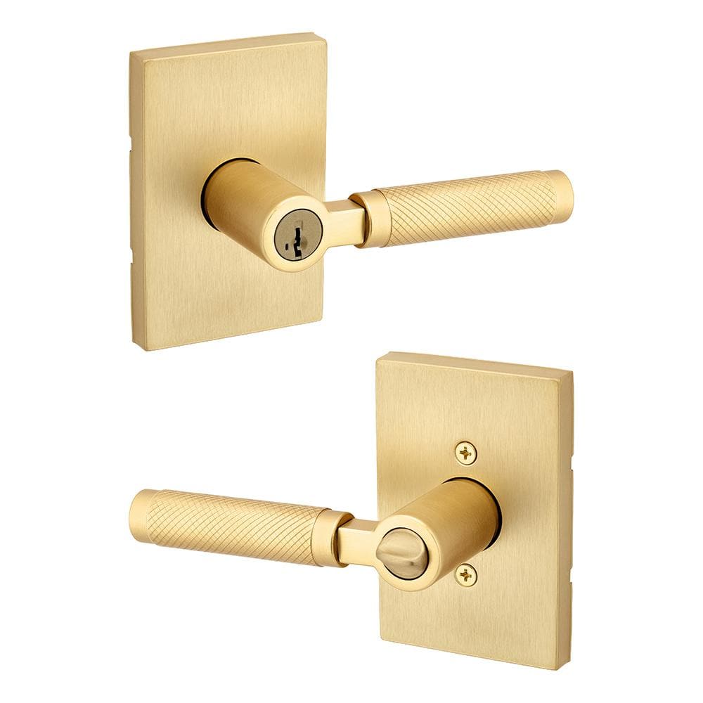 Prava Satin Brass Keyed Entry Door Handle featuring SmartKey Security - Hercitys
