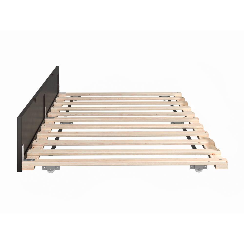 Espresso Dark Brown Twin Size (38 In. Wide, 72 3/4 in. Depth, 10 1/4 in. Height) Roll Out Under Trundle Bed - Hercitys