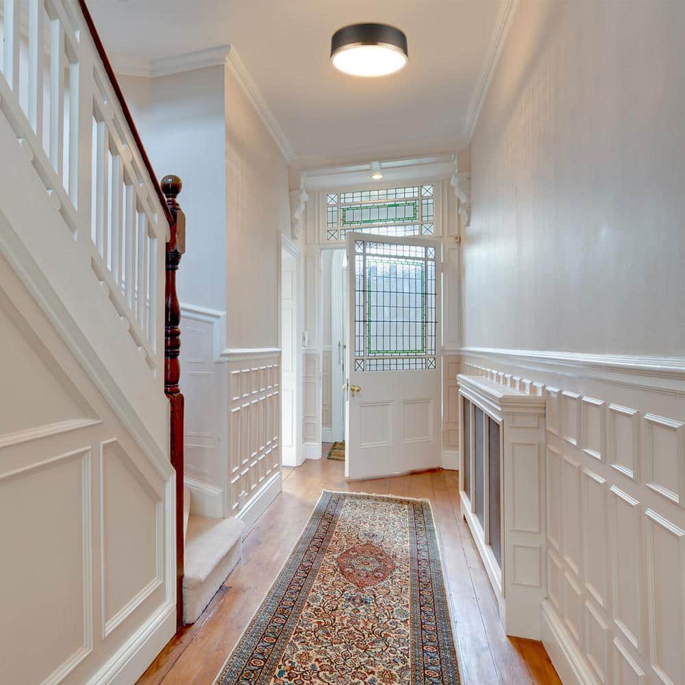 Selina 14 in. 2-Light Matte Black Flush Mount Ceiling Light with Frosted Glass Shade - Hercitys