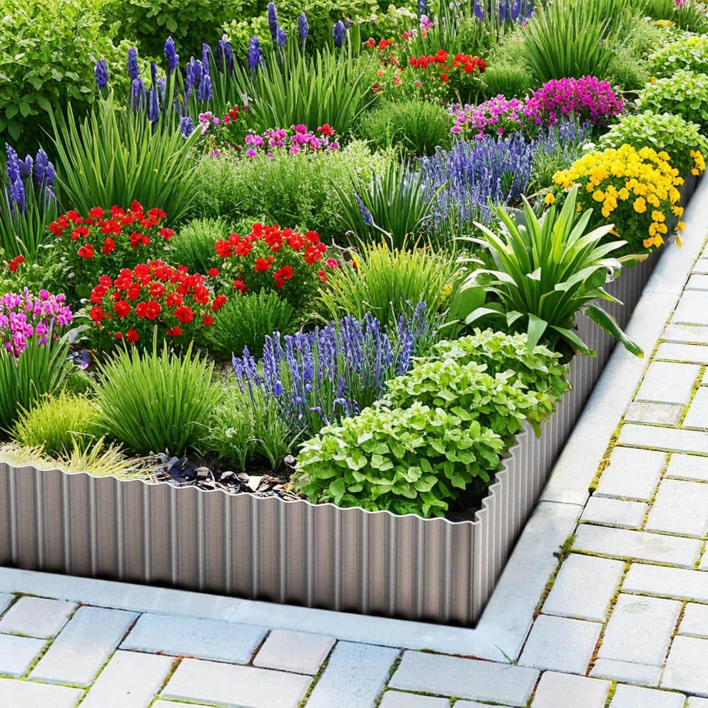 8 in. x 240 in. Sturdy Corrugated Silver Metal Garden Landscape Border Edging Perfect for Patio DIY - Hercitys