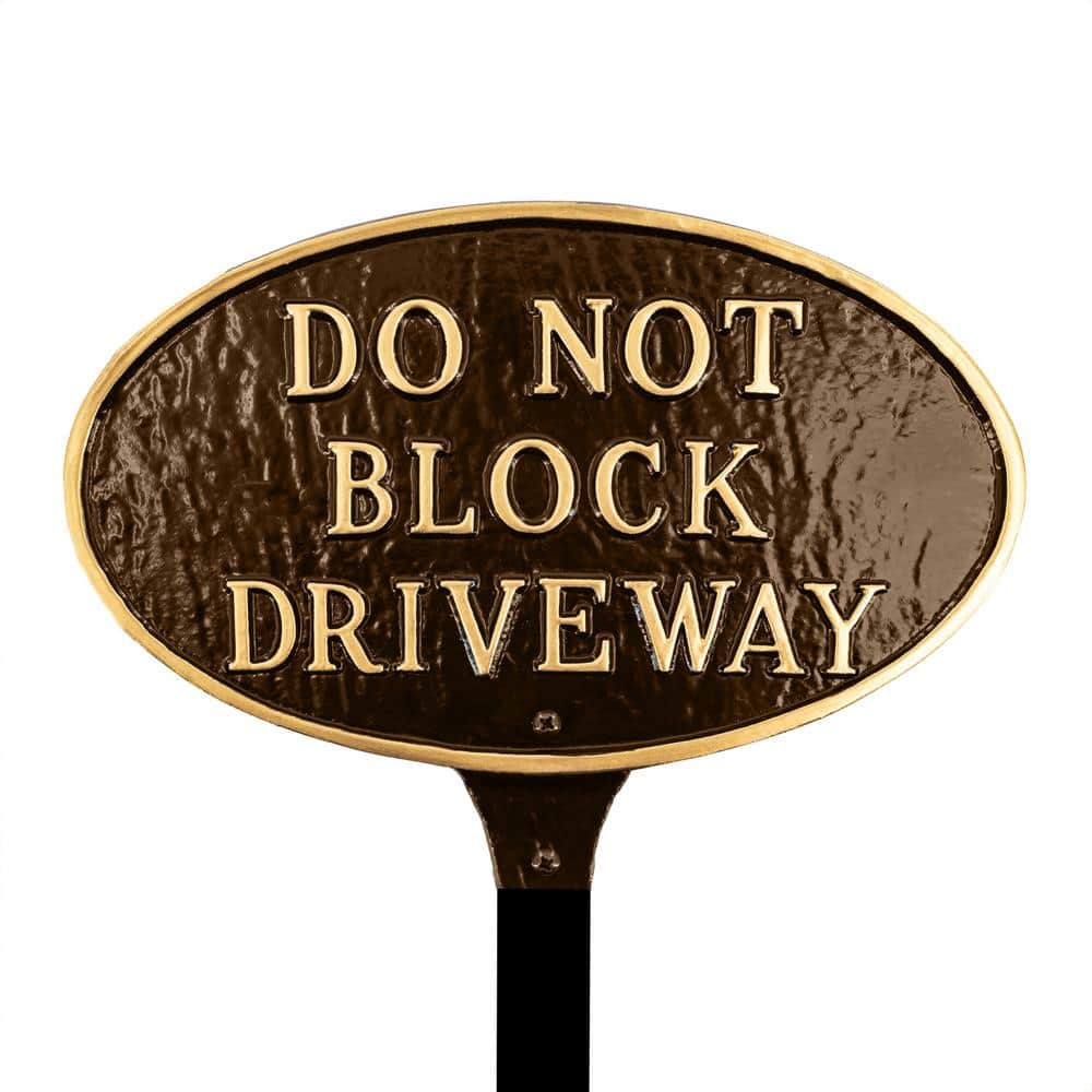 6 in. x 10 in. Small Oval Do Not Block Driveway Statement Plaque Sign with Lawn Stake-Oil Rubbed/Gold - Hercitys