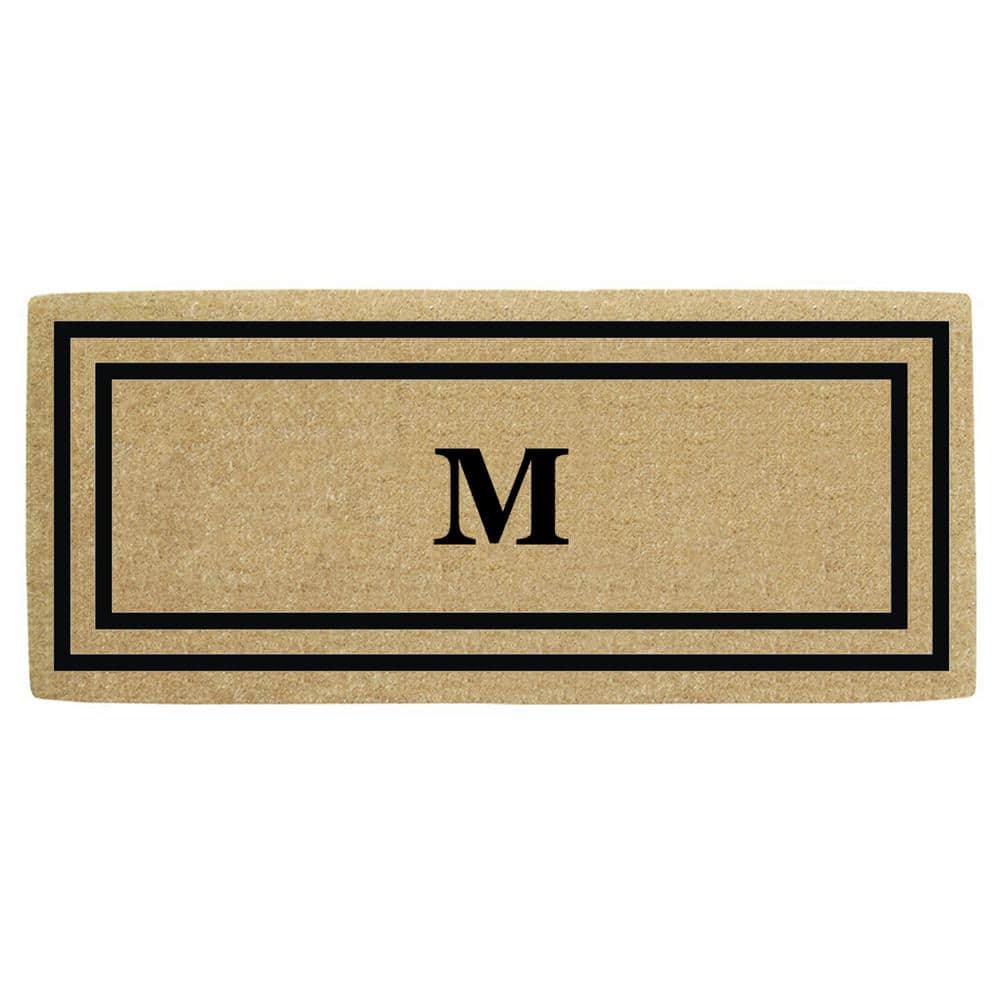 Heavy Duty Brown 24 in. x 57 in. Coir Thin Double Picture Frame  Monogrammed M Outdoor Door Mat - Hercitys