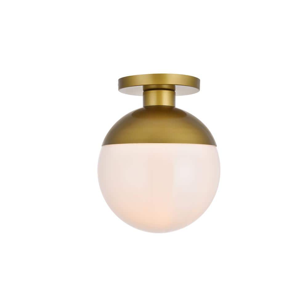 Timless Home 12 in. 1-Light Midcentury Modern Brass and Frosted White Flush Mount with No Bulbs Included - Hercitys